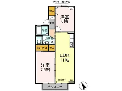 セジュール芝D棟(2LDK/1階)の間取り写真