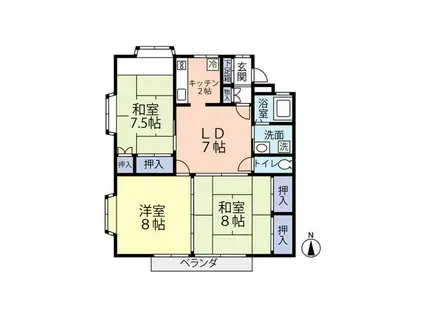 ローレンスパークB(3DK/1階)の間取り写真