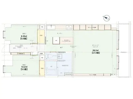 川端町パークハイツ(2LDK/9階)の間取り写真