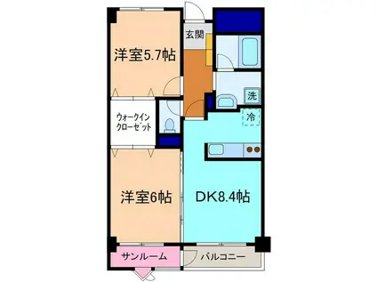 ジョルナーレ泉本町(2DK/4階)の間取り写真