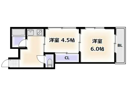 ニコーホワイトハウス(2DK/1階)の間取り写真