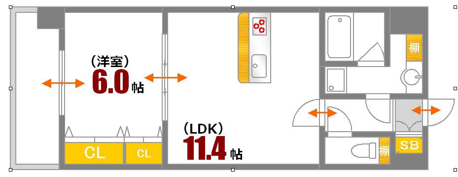 ビリオネアS竹屋(1LDK/3階)の間取り写真
