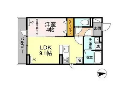 D-ROOM蒲町(1LDK/1階)の間取り写真