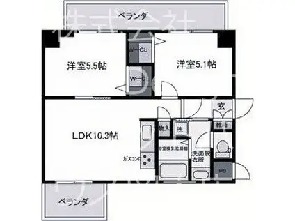 ベネフィス芦屋(2LDK/2階)の間取り写真