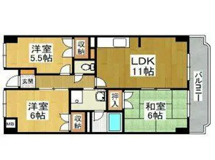 グリーンシャトーI(3LDK/3階)の間取り写真