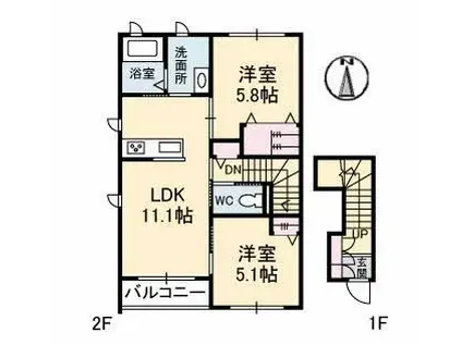 セントヴィレッジ(2LDK/2階)の間取り写真