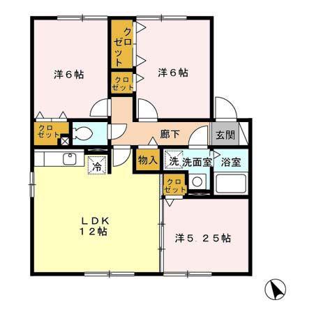フルールドスリジェ A棟(3LDK/1階)の間取り写真