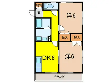 グレース仁川III(2DK/1階)の間取り写真