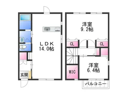 LA FERIO古屋(2LDK/2階)の間取り写真