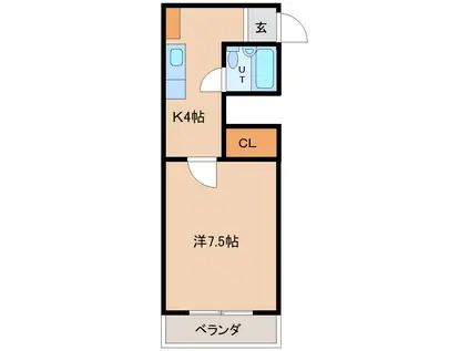 VILLA麻里布(1K/4階)の間取り写真