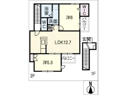 ポラリスTK(2LDK/2階)の間取り写真