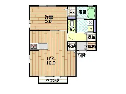 ＪＲ山陽本線 南岩国駅 徒歩19分 2階建 築10年(1LDK/1階)の間取り写真