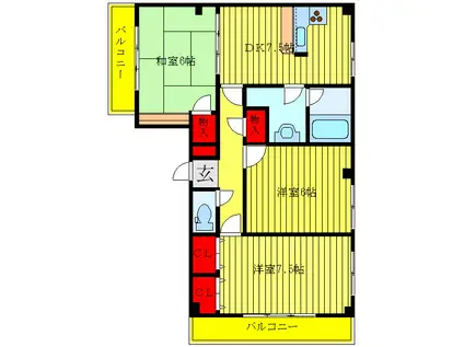 ベルウッド鈴木(3DK/4階)の間取り写真