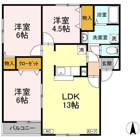 フォレストIII(3LDK/1階)の間取り写真