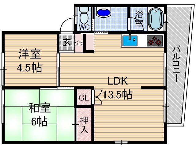 PETERHODA南春日丘(2LDK/2階)の間取り写真