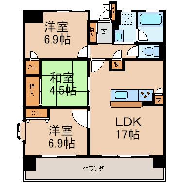 スクエア名古屋港(3LDK/2階)の間取り写真