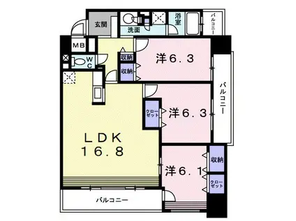ツインタワー弐番館(3LDK/14階)の間取り写真