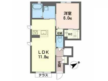 シャーメゾン 桐ノ沢I(1LDK/1階)の間取り写真