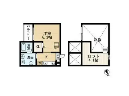 INFINITY PLUSインフィニティプラ(ワンルーム/2階)の間取り写真