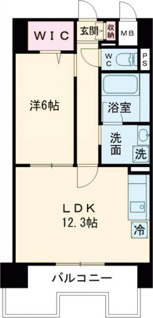 L・ISOBE三宮(1LDK/6階)の間取り写真
