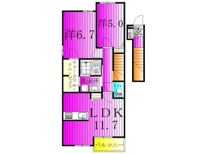 セレノパラッツォII(2LDK/2階)の間取り写真