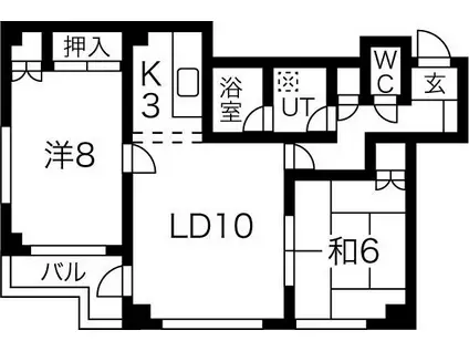 ロア・ヴェール南郷(2LDK/2階)の間取り写真
