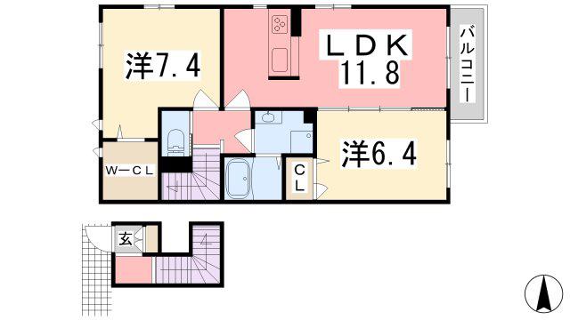 モンブラン(2LDK/2階)の間取り写真