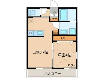 パーチェ成田(1LDK/2階)の間取り写真