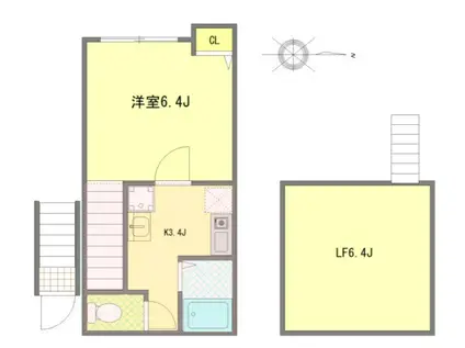 フラッグ三鷹(1K/2階)の間取り写真