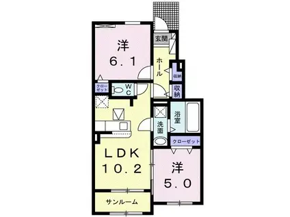 エルディム岡田(2LDK/1階)の間取り写真