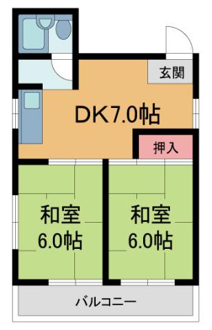シャルム風見鶏(2DK/3階)の間取り写真