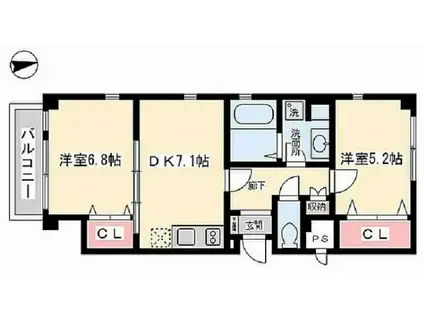 OCEANO(2DK/1階)の間取り写真