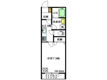 メゾンベル(1K/1階)の間取り写真