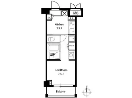 カスタリア尾山台(1K/2階)の間取り写真