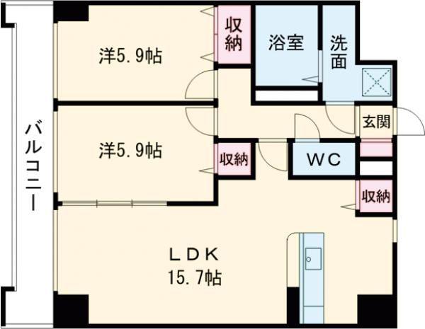ソレイユ御蔵町(2LDK/9階)の間取り写真
