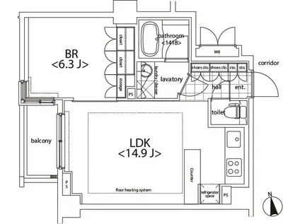 カスタリア麻布十番(1LDK/4階)の間取り写真