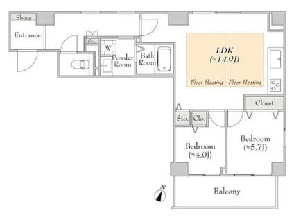 ルミークアン笹塚(2LDK/2階)の間取り写真