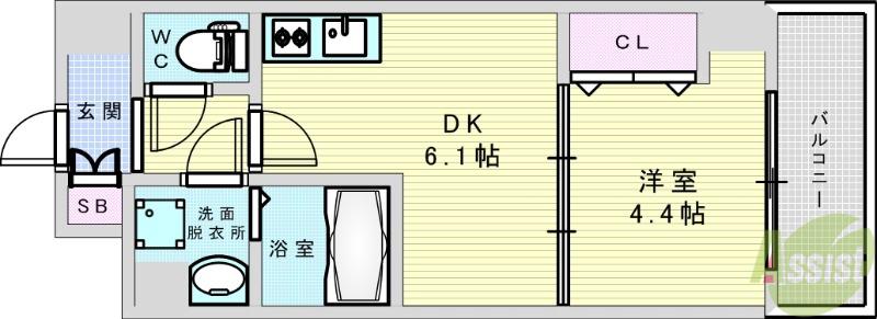 ライブガーデン江坂9(1DK/2階)の間取り写真