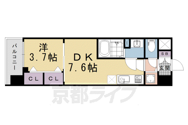 ベラジオレガシー葛野大路八条(1DK/2階)の間取り写真