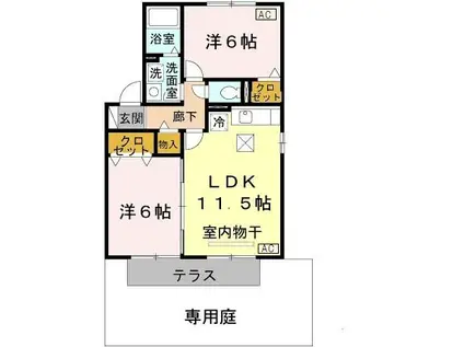 アルカディアD棟(2LDK/1階)の間取り写真