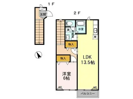 エスポワール(1LDK/2階)の間取り写真