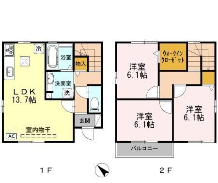 初生西 B(3LDK/1階)の間取り写真