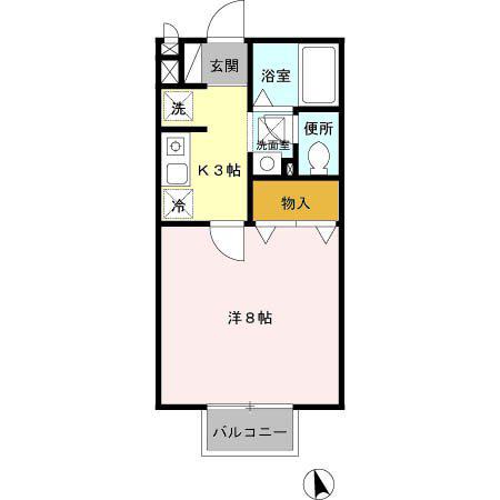 カトルセ(1K/2階)の間取り写真