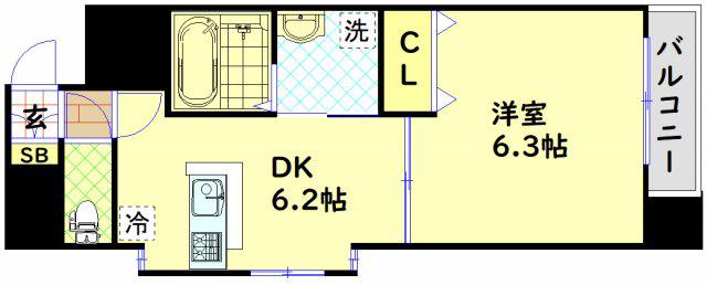 GALLERY谷町(1DK/3階)の間取り写真