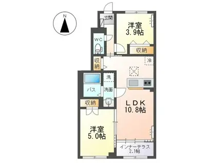 笹谷字古屋前アパート(2LDK/1階)の間取り写真