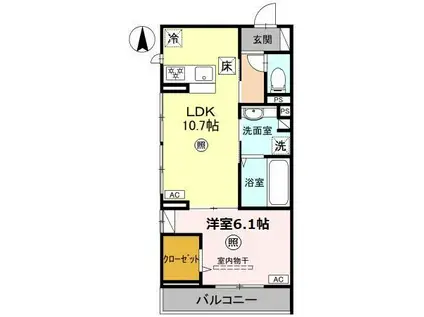 D-ROOM FIORE ”N”(1LDK/1階)の間取り写真