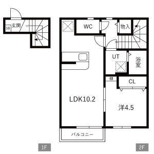 REON北町(1LDK/2階)の間取り写真