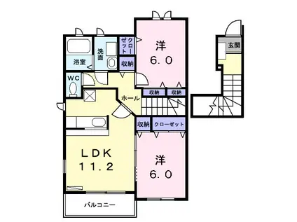 グランツコートK A(2LDK/2階)の間取り写真