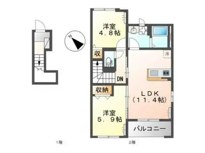 サンセールII(2LDK/2階)の間取り写真