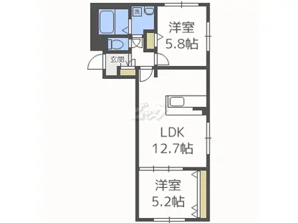 クチュールN42(2LDK/1階)の間取り写真